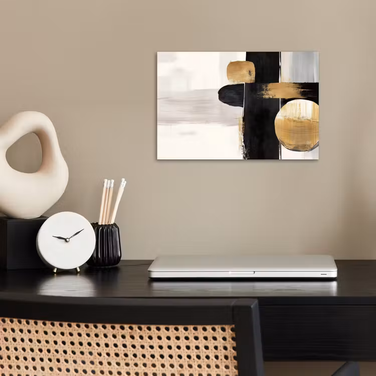 Vormen - Penseelstreken - Abstract - Goud poster papier klein -sfeer1