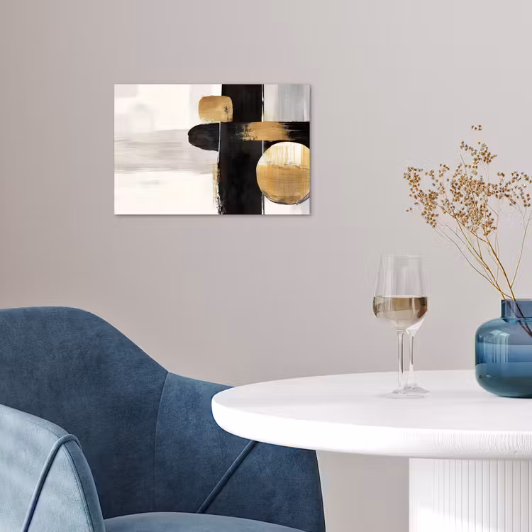 Vormen - Penseelstreken - Abstract - Goud poster papier klein -sfeer3