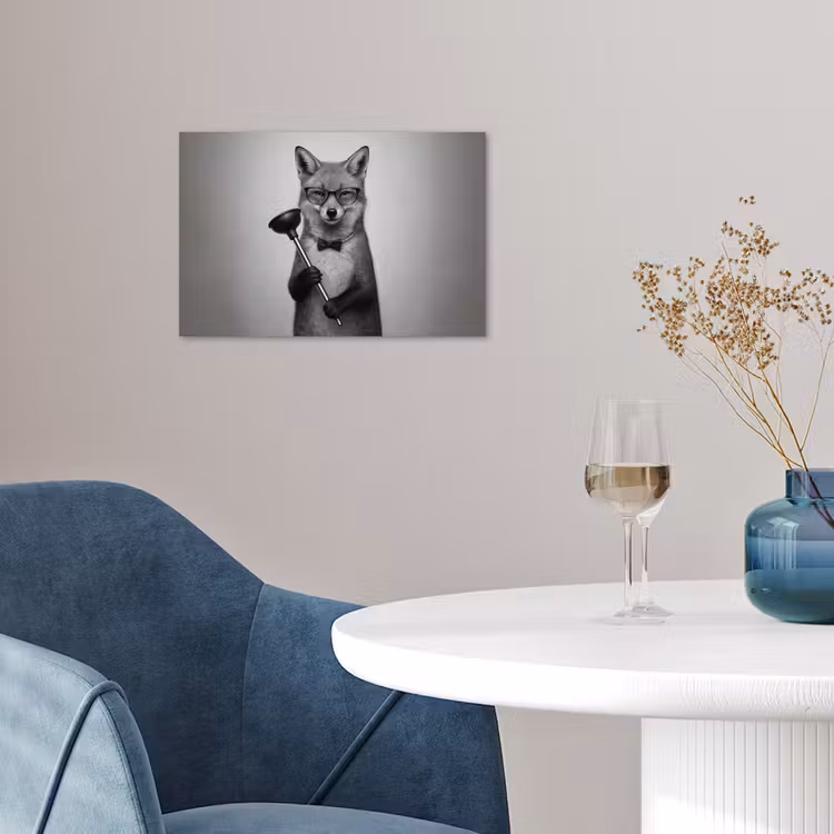 Vos - WC-ontstopper - Zwart - Wit poster papier klein -sfeer3