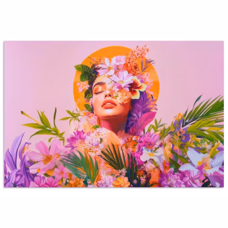 Vrouw - Abstract - Cirkel - Bloemen poster papier klein -3d