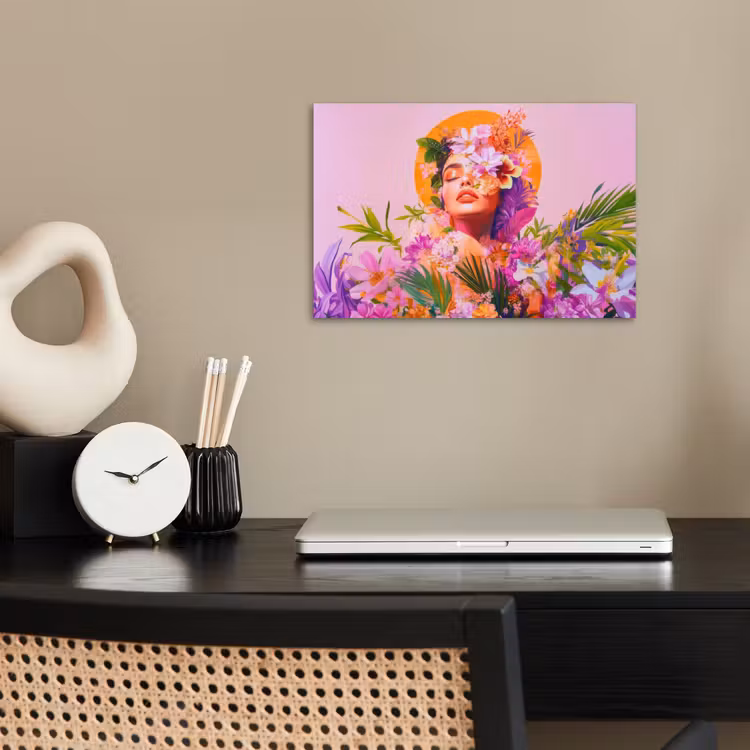 Vrouw - Abstract - Cirkel - Bloemen poster papier klein -sfeer1
