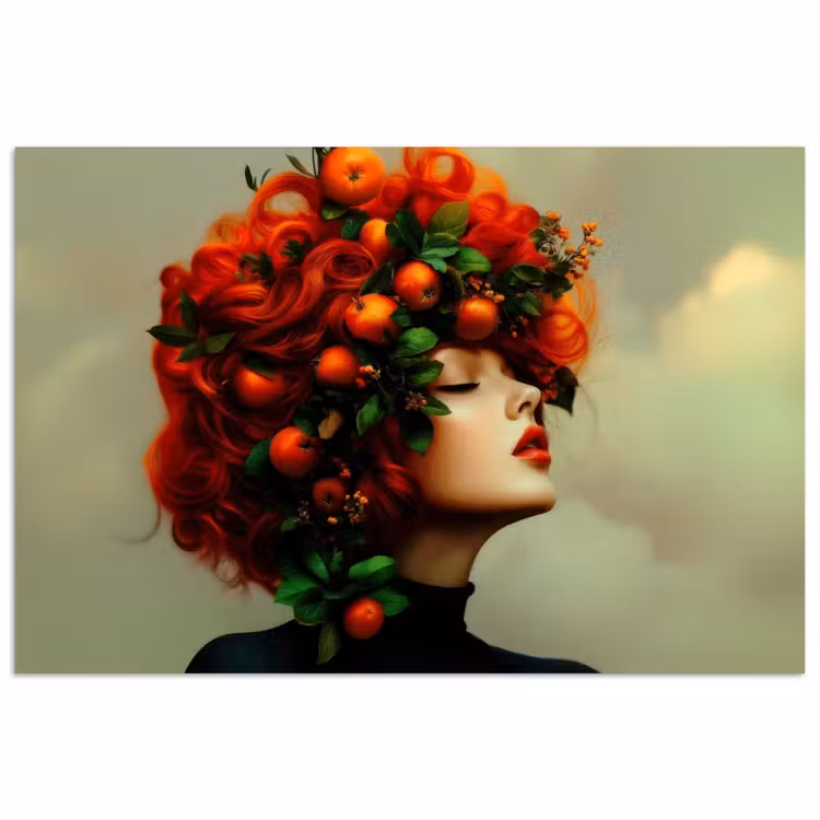 Vrouw - Appels - Rood - Bladeren poster papier klein -3d