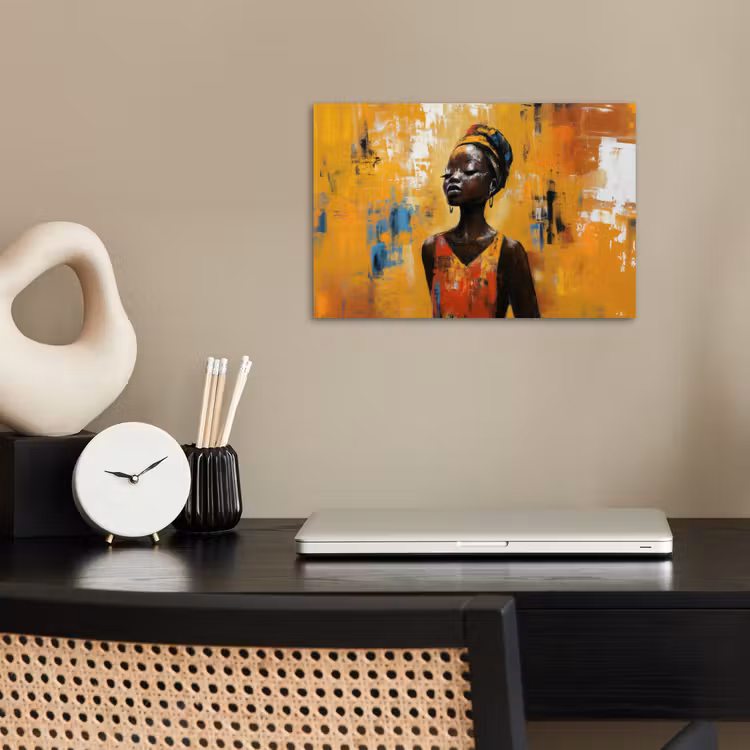 Vrouw - Ogen - Penseelstreken - Geel poster papier klein -sfeer1