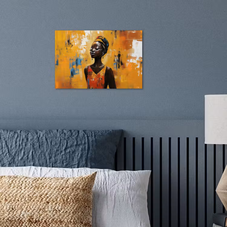 Vrouw - Ogen - Penseelstreken - Geel poster papier klein -sfeer2
