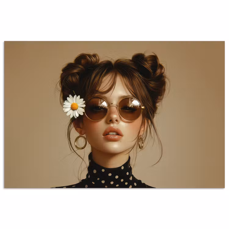 Vrouw - Beige - Bloem - Modern - Portret poster papier klein -3d
