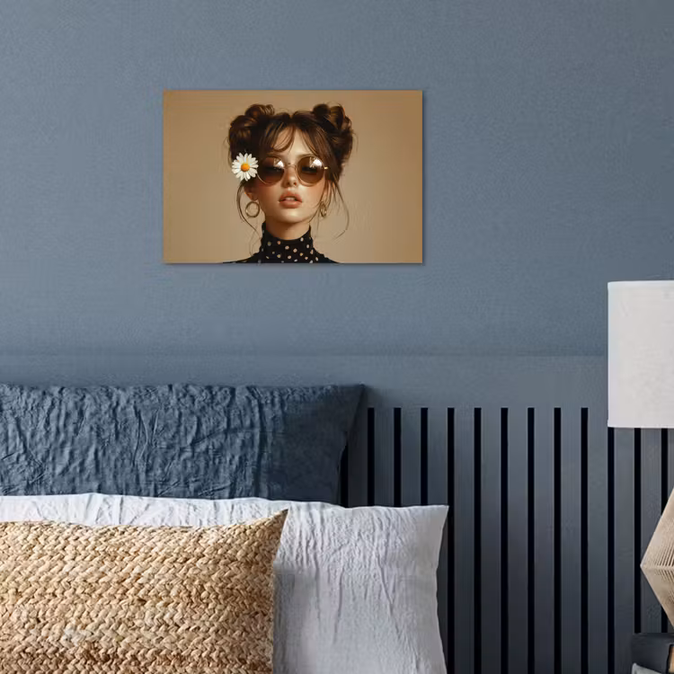 Vrouw - Beige - Bloem - Modern - Portret poster papier klein -sfeer2