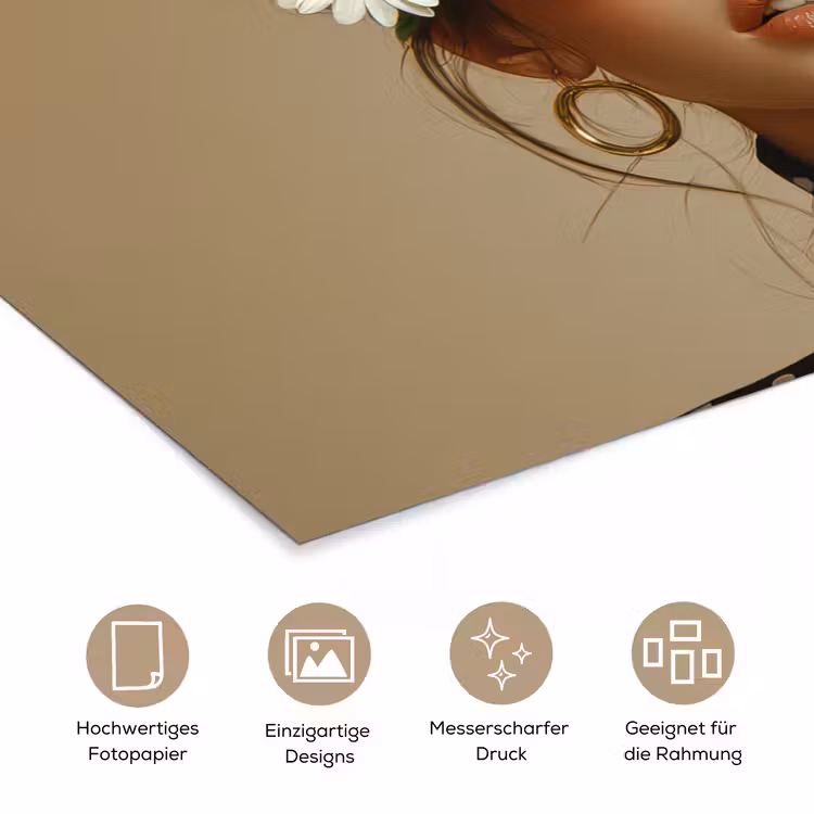 Vrouw - Beige - Bloem - Modern - Portret poster papier klein -tcloseup_DE