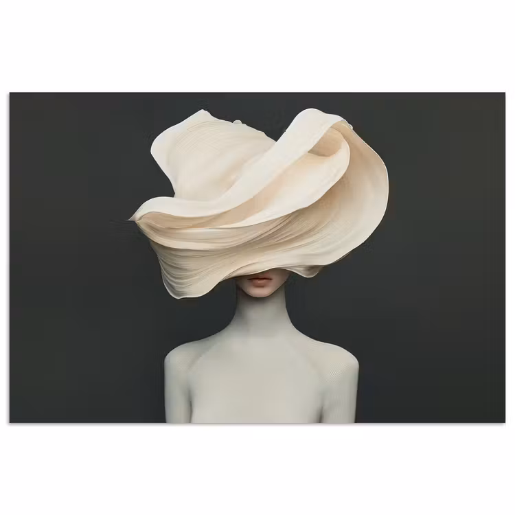 Vrouw - Beige - hoed poster papier klein -3d
