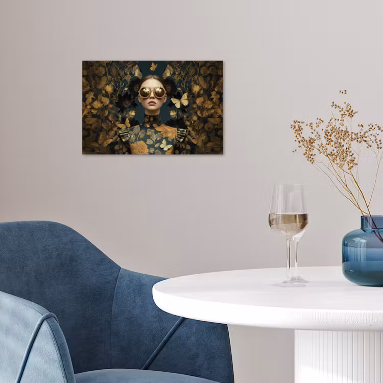 Vrouw - Bladeren - Goud - Vlinders poster papier klein -sfeer3