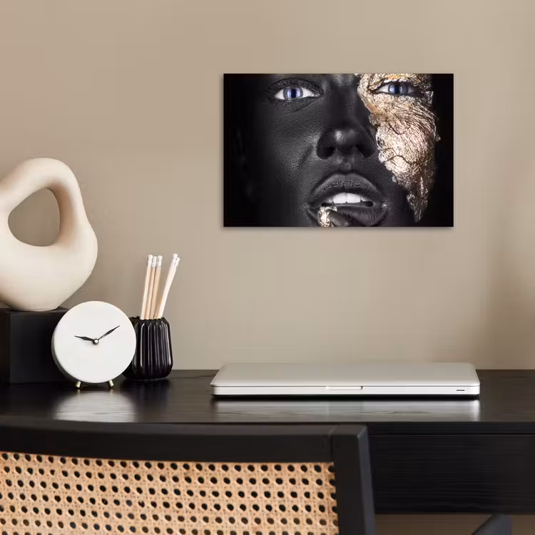 Vrouw - Bladgoud - Zwart - Huid - Luxe poster papier klein -sfeer1
