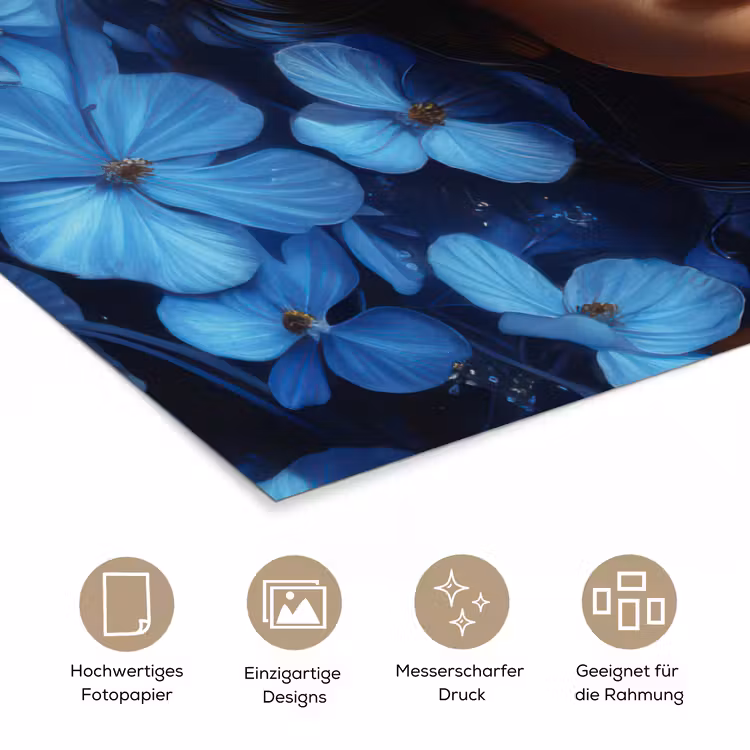Vrouw - Blauw - Bloemen - Vlinders - Natuur poster papier klein -tcloseup_DE
