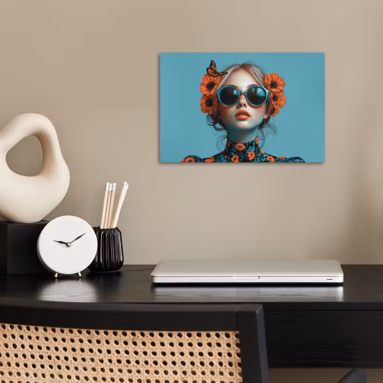Vrouw - Blauw - Vlinder - Bloemen - Aesthetic poster papier klein -sfeer1