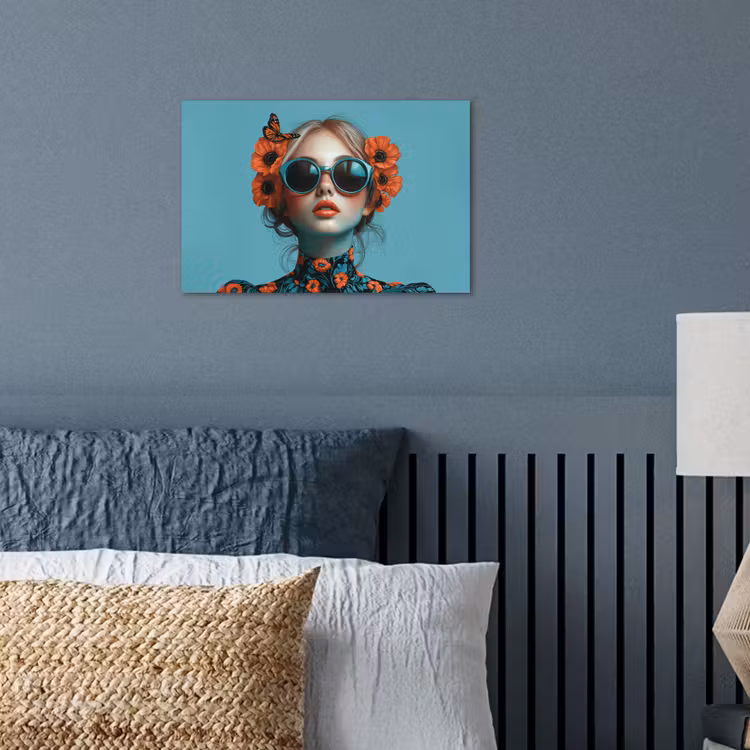 Vrouw - Blauw - Vlinder - Bloemen - Aesthetic poster papier klein -sfeer2