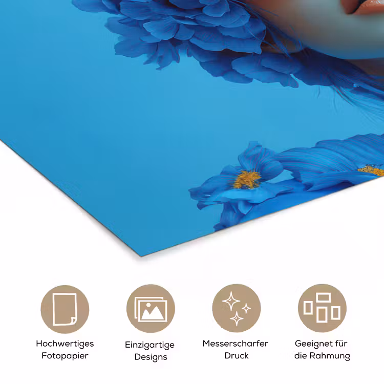 Vrouw - Bloem - Blauw - Modern - Bril - Portret poster papier klein -tcloseup_DE
