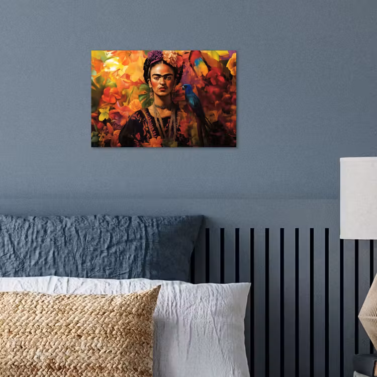 Vrouw - Bloemen - Papegaai - Schilderachtig poster papier klein -sfeer2