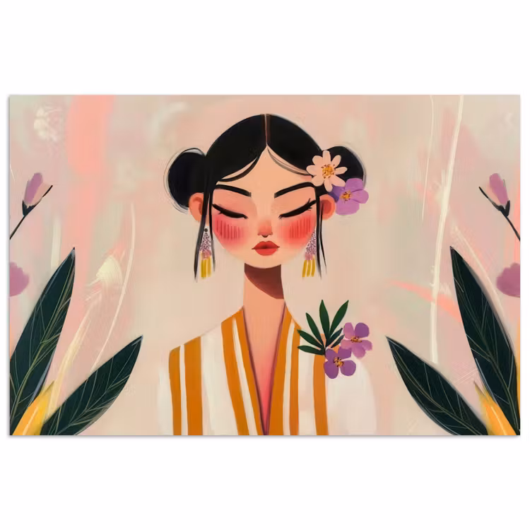 Vrouw - Bloemen - Pastel poster papier klein -3d