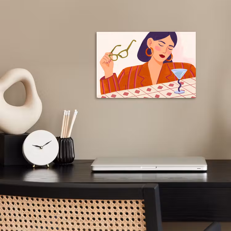 Vrouw - Bril - Cocktail - Illustratie - Modern poster papier klein -sfeer1