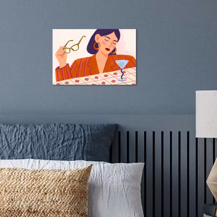 Vrouw - Bril - Cocktail - Illustratie - Modern poster papier klein -sfeer2