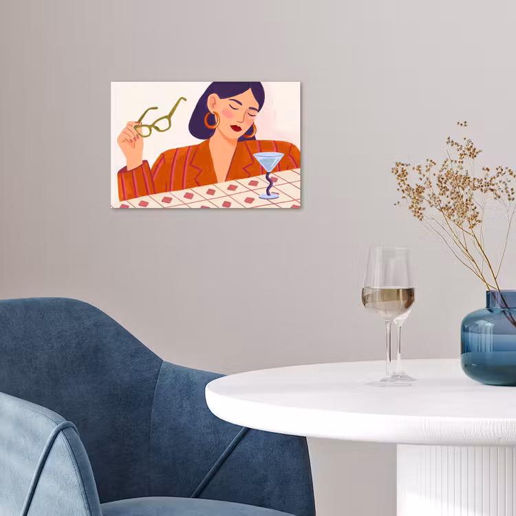 Vrouw - Bril - Cocktail - Illustratie - Modern poster papier klein -sfeer3