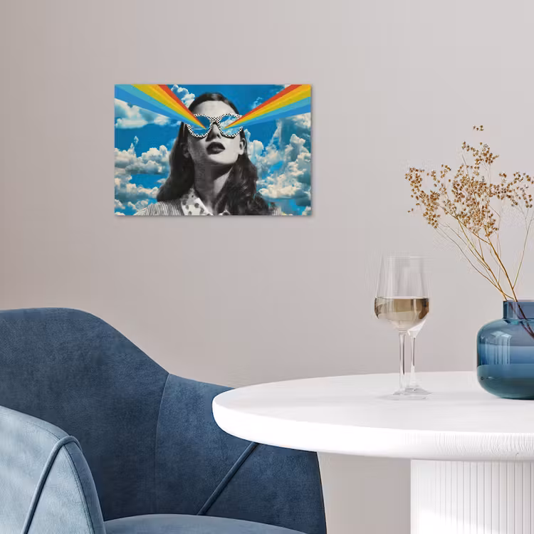 Vrouw - Bril - Regenboog - Wolken poster papier klein -sfeer3