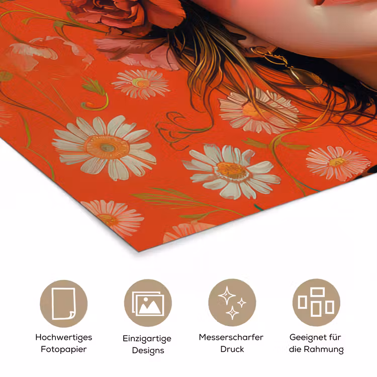 Vrouw - Kleurrijk - Dierenprint - Bloemen poster papier klein -tcloseup_DE