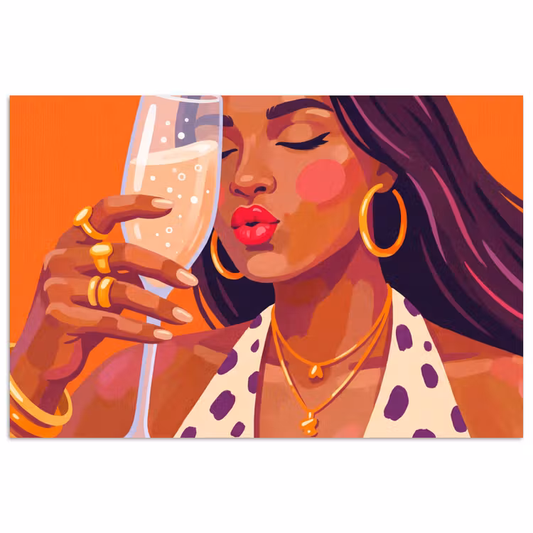 Vrouw - Champagne - Feest - Modern - Oranje poster papier klein -3d