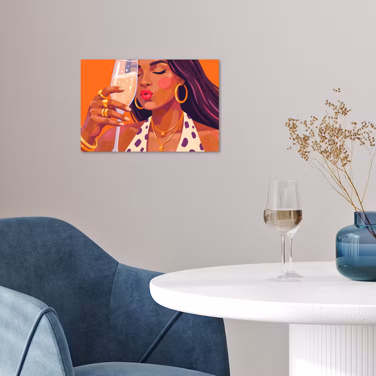 Vrouw - Champagne - Feest - Modern - Oranje poster papier klein -sfeer3