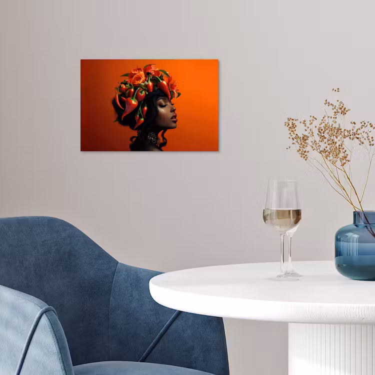 Vrouw - Chilipepers - Pepers - Bloemen poster papier klein -sfeer3