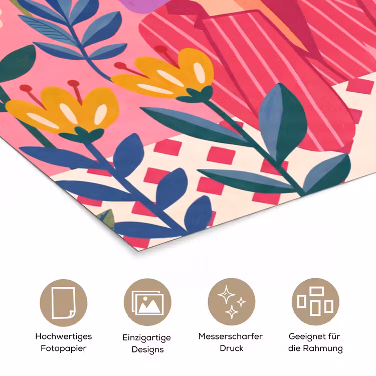 Vrouw - Cocktail - Bloemen - Modern - Roze poster papier klein -tcloseup_DE