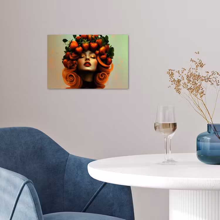 Vrouw - Aardbeien - Kroon poster papier klein -sfeer3