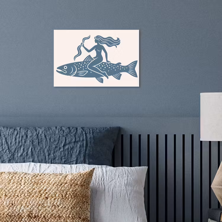 Vrouw - Vis - Fantasie - Abstract - Blauw poster papier klein -sfeer2