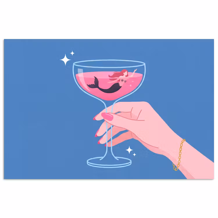 Vrouw - Glas - Abstract - Roze - Blauw poster papier klein -3d
