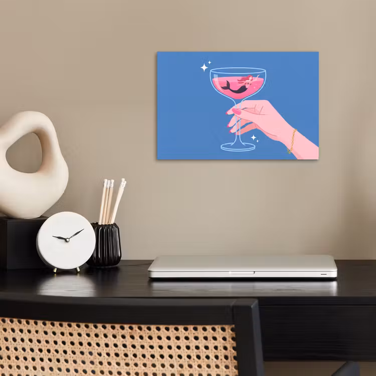 Vrouw - Glas - Abstract - Roze - Blauw poster papier klein -sfeer1