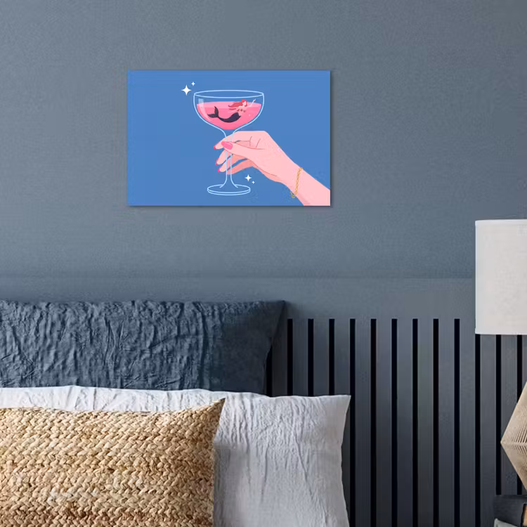 Vrouw - Glas - Abstract - Roze - Blauw poster papier klein -sfeer2