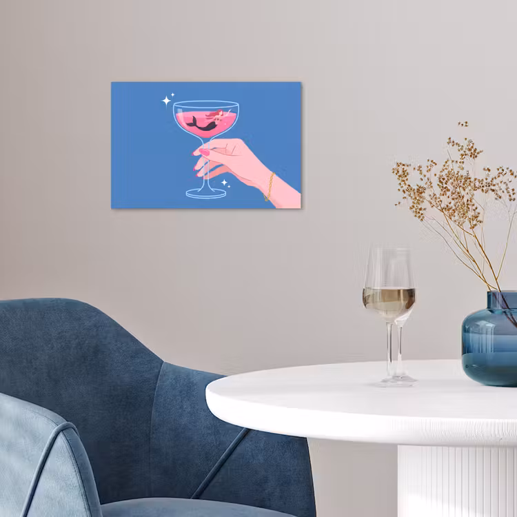 Vrouw - Glas - Abstract - Roze - Blauw poster papier klein -sfeer3