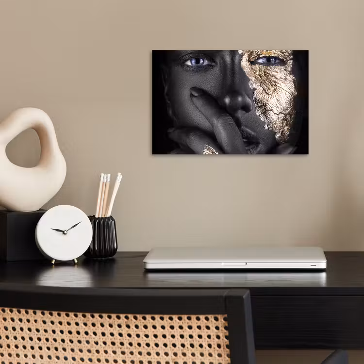 Vrouw - Goud - Zwart - Schmink - Luxe poster papier klein -sfeer1