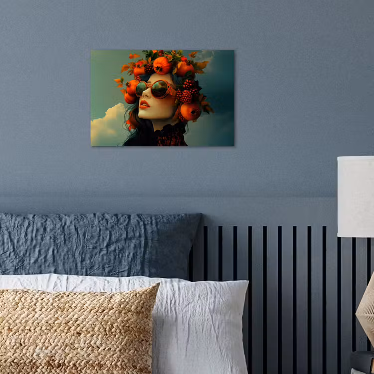 Vrouw - Granaatappel - Herfst - Zonnebril poster papier klein -sfeer2