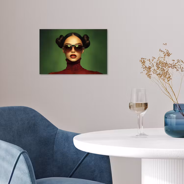 Vrouw - Groen - Bril - Aesthetic - Modern poster papier klein -sfeer3