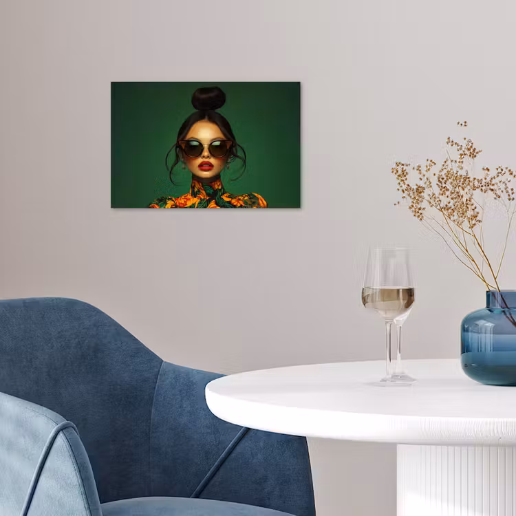 Vrouw - Groen - Modern - Bril - Abstract poster papier klein -sfeer3
