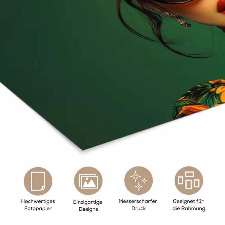 Vrouw - Groen - Modern - Bril - Abstract poster papier klein -tcloseup_DE