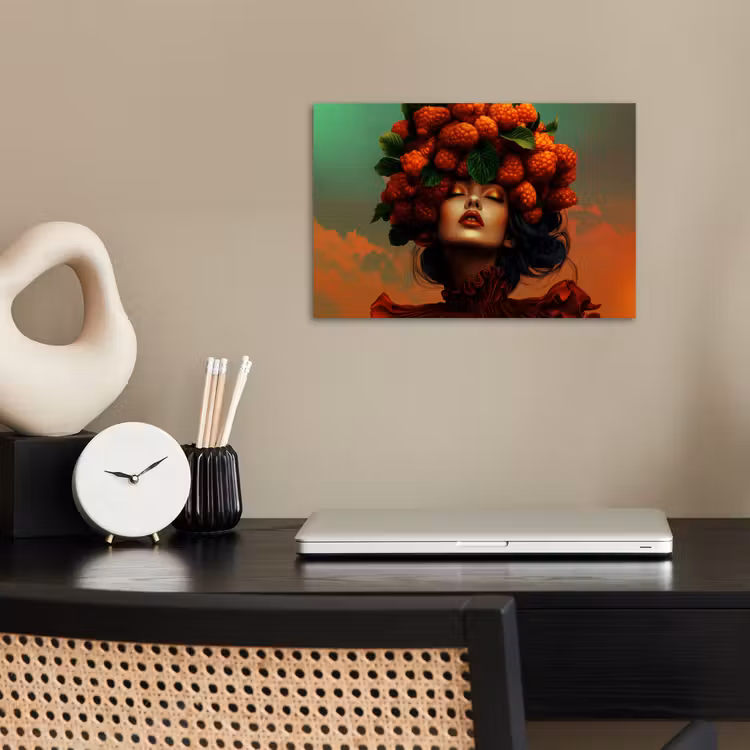 Vrouw - Frambozen - Bladeren poster papier klein -sfeer1