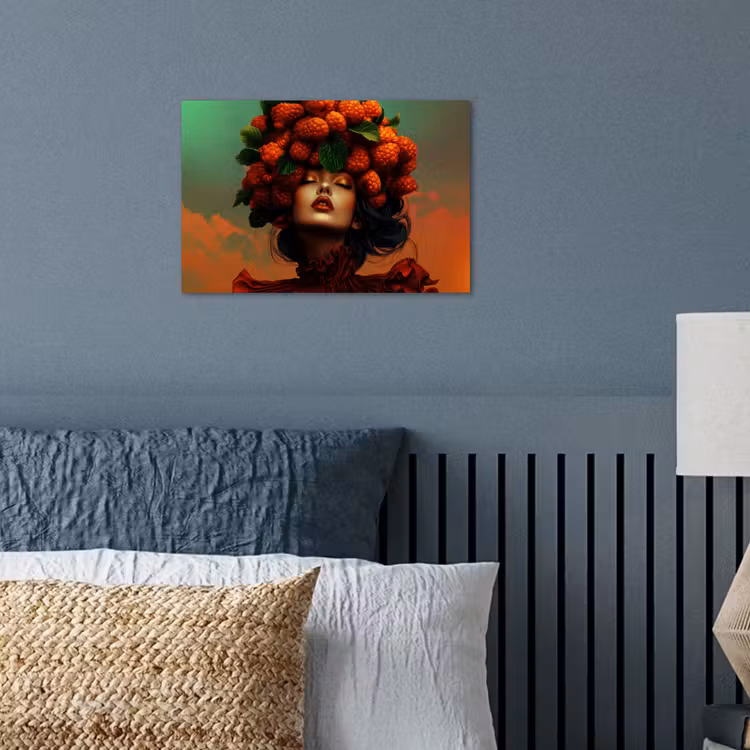 Vrouw - Frambozen - Bladeren poster papier klein -sfeer2