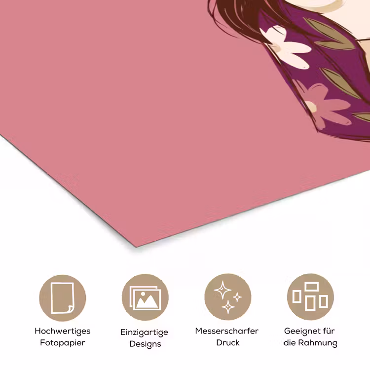Vrouw - Hoed - Portret - Illustratie - Roze poster papier klein -tcloseup_DE