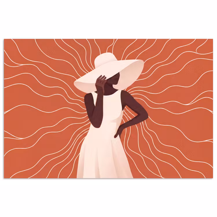 Vrouw - Hoed - Portret - Modern - Beige poster papier klein -3d