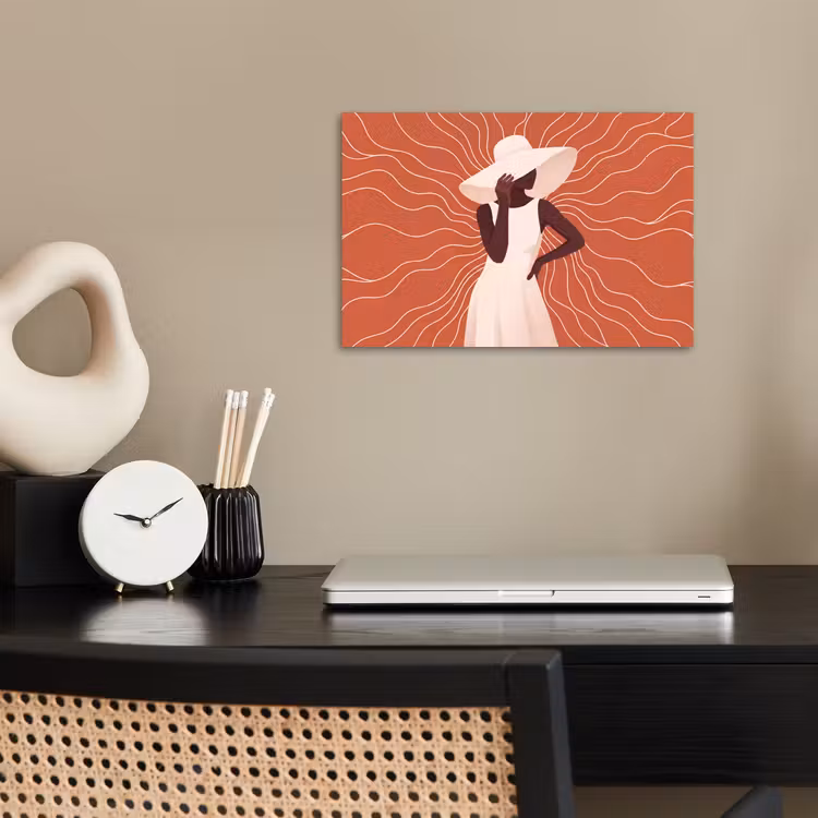 Vrouw - Hoed - Portret - Modern - Beige poster papier klein -sfeer1