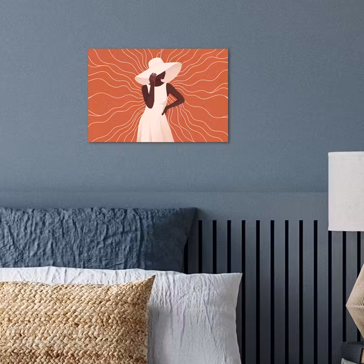 Vrouw - Hoed - Portret - Modern - Beige poster papier klein -sfeer2