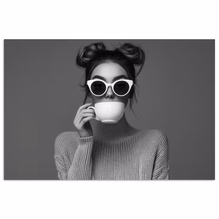 Vrouw - Koffie - Zwart - Wit poster papier klein -3d