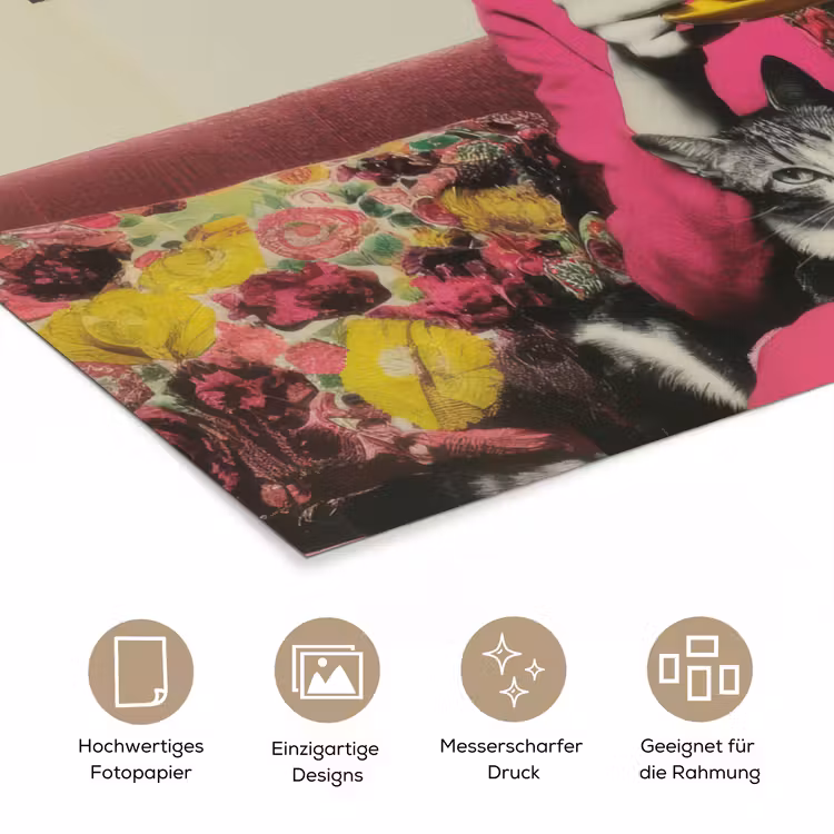 Vrouw - Kat - Bloemen - Kopje - Retro poster papier klein -tcloseup_DE