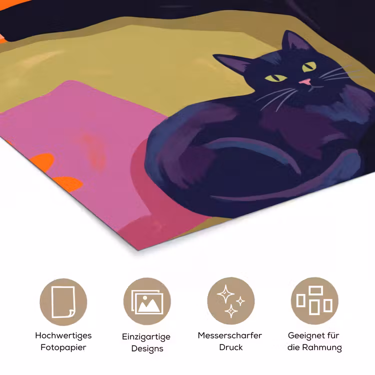 Vrouw - Kat - Interieur - Modern - Kleurrijk poster papier klein -tcloseup_DE
