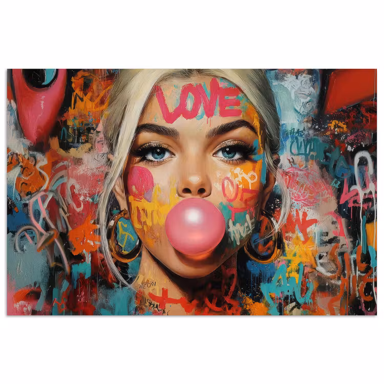 Vrouw - Kauwgom - Graffiti - Love poster papier klein -3d